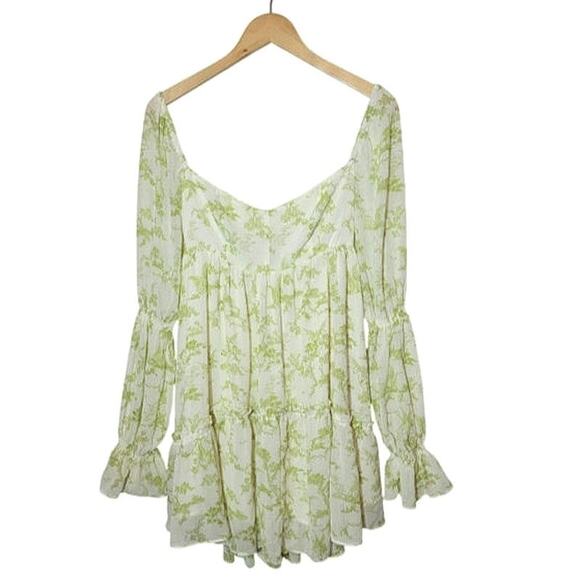 Urban Outfitters UO Lannette Long Sleeve Mini Dress Flowy Tiered Summer Boho L - Picture 16 of 16